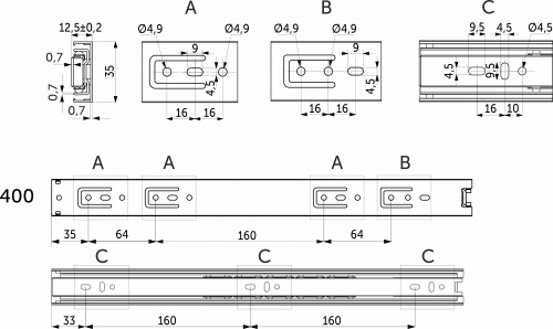Направляющая шариковая L-400 h=35 AKS A_2