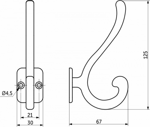Крючок меб. двухрожковый мет. AКKORD античная латунь матовая AKS_2
