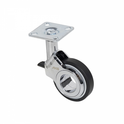 Колесо меб. GALAXY d60 h94 с площадкой с торм., хром/черный AKS_1
