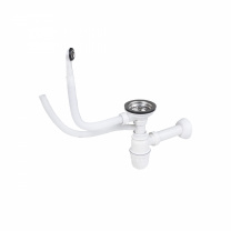 Сифон для кухонной мойки Классик, d114мм, полипропилен и нержавеющая сталь, белый и хром, AKS фотография