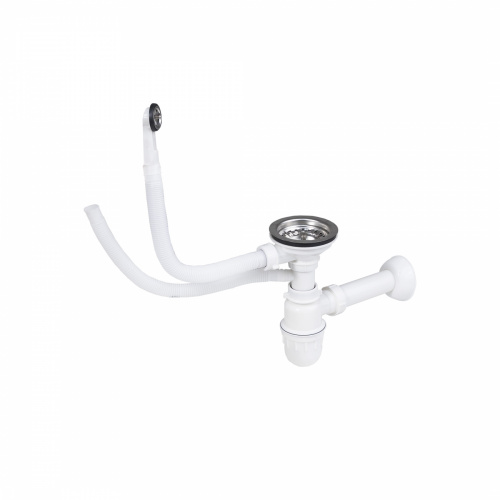 Сифон для кухонной мойки Классик, d114мм, полипропилен и нержавеющая сталь, белый и хром, AKS _1