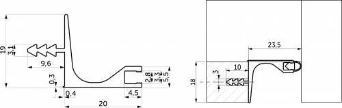 Ручка-профиль алюм. врезная для верхней базы 4м ДСП 18, анодированный черный AKS_2
