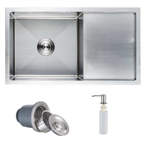 Мойка н/сталь, прямоугольная одночашевая, 780*440мм, сатин, универсальная, AKS (3,2мм)_1