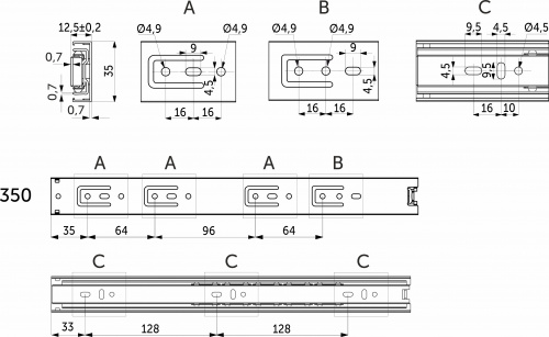 Направляющая шариковая L-350 h=35 AKS A_2