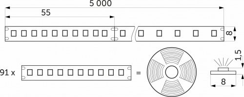 Лента светодиодная двухцветная (CCT) - 14,4W/m, 24V, 8мм, 2835, 180 д/м, IP20, тепл-холод белый, 5м, AKS_2