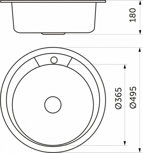 Мойка н/сталь, круглая одночашевая, d495мм, матовый хром, врезн на столешницу, AKS (0,8мм)_2