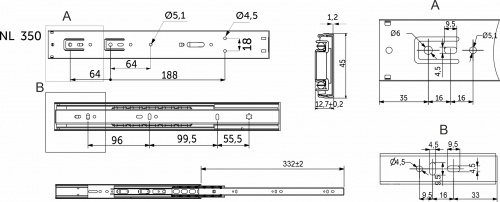 Направляющая шариковая L-350 h=45 AKS PLUS SOFT CLOSE_2