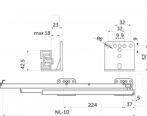 Направляющая скрытого монтажа L-400 с доводчиком ДСП до18mm с замками AKS SLIM SLIDE полное выдвижение_2