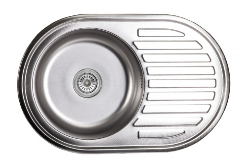 Мойка н/сталь, овальная одночашевая, 770*500мм, декорированная хром, врезн на столешницу, AKS (0,8мм)_1