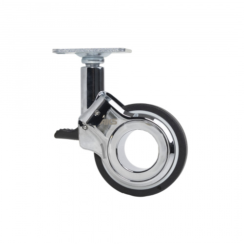 Колесо меб. GALAXY d60 h94 с площадкой с торм., хром/черный AKS_3