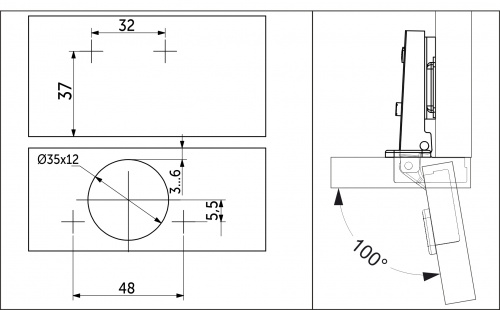 Петля накладная с доводчиком 48мм h0 несъемная планка (4 отверстия) AKS LIGHT_4