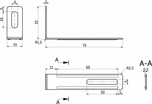 Уголок металлический (предохраняет от опрокидывания мебели) 75х30х15 (1,1) (уп/ 1 тыс.шт), AKS_2
