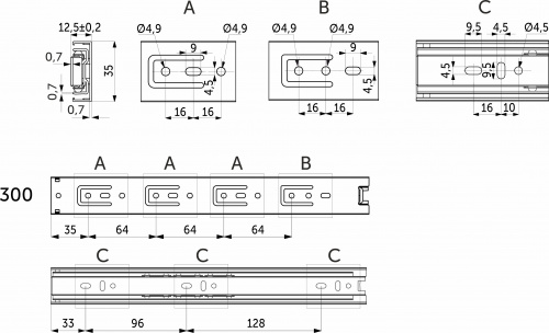 Направляющая шариковая L-300 h=35 AKS A_2