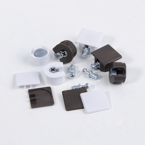 Эксцентриковая стяжка быстрого монтажа 20 мм коричневая + шток 6*8мм + заглушка (уп/100шт) AKS PLUS_4