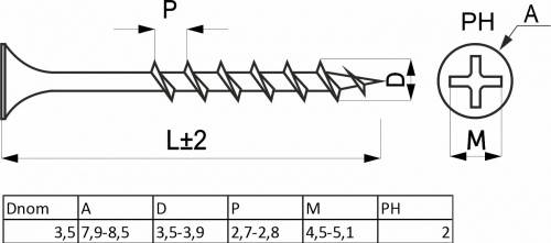 Саморез для гипсокартона 3,5*51 крупный шаг (уп/0,5тыс.шт) AKS_2