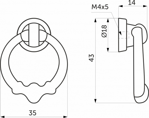 Ручка меб. кнопка мет. CIRCLE античная латунь, AKS_2