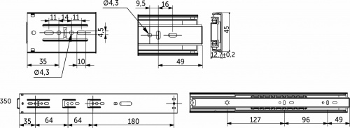 Направляющая шариковая L-350 h=45 AKS SMART SOFT CLOSE + PUSH TO OPEN_2