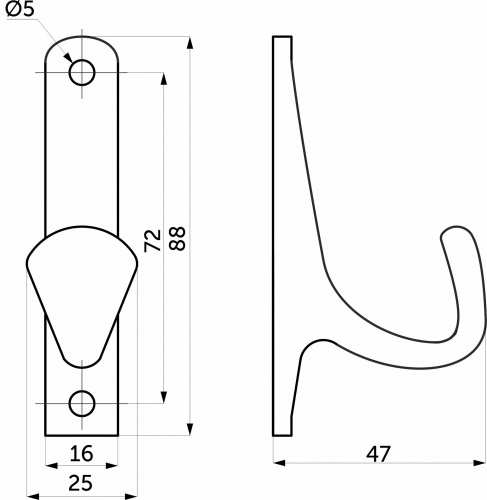 Крючок меб. однорожковый мет. DELTA хром матовый AKS_2