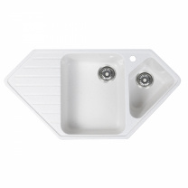 Мойка каменная, угловая двухчашевая, S-32, 970*500мм, белый крап, врезная, Sim Gran фотография
