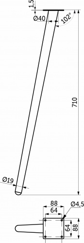 Опора меб. конусная h710 наклонная, белый AKS_2