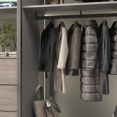 Штанга гардеробная прямоуг. FAME L-1000 с проходным и концевыми держателями, черный браш AKS_4