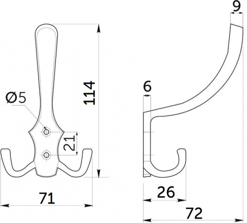 Крючок меб. трехрожковый мет. WP59 старое золото GRIDLI_2