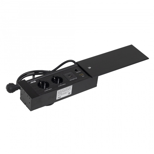 Выдвижной удлинитель Hollander, 2 розетки, 2xUSB, HDMI, LAN, черный AKS_3