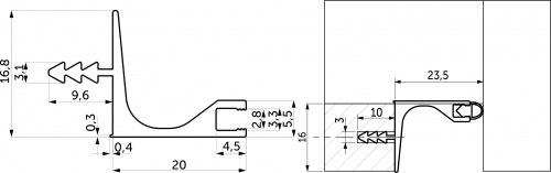 Ручка-профиль алюм. врезная для верхней базы 4м ДСП 16, анодированный черный AKS_2