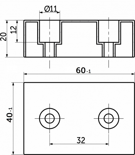 Опора меб. пласт. 60х40х20 чёрный РП_2