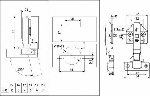 Петля накладная с доводчиком 45мм h0 clip-on PRIME by AKS 3D (еврошурупы, заглушки) (упак. = 2 шт.)_2
