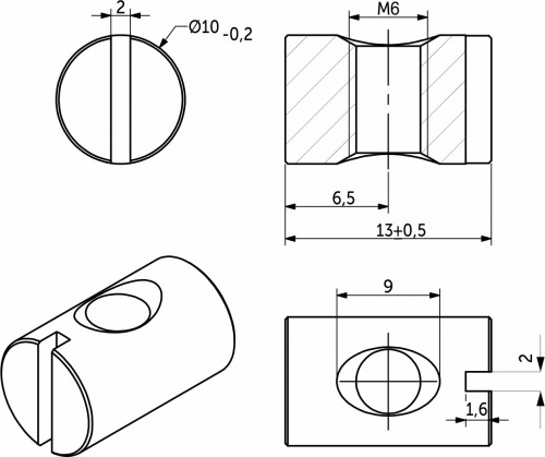 Гайка бочонок М6*10*13 симметричная белый цинк (уп/1тыс.шт) AKS_2