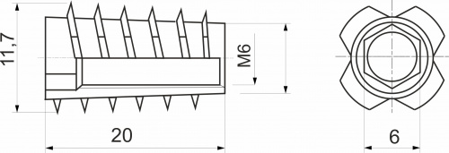 Гайка Rampa М6*11.7*20 с шестигран. углублением и конич. внешн. резьбой (уп/100 шт), AKS_2