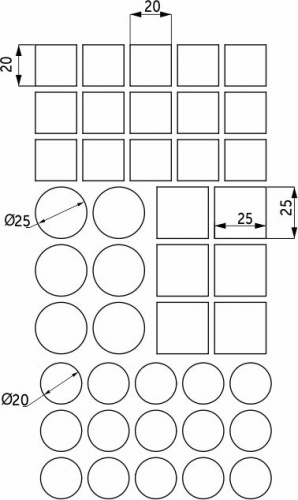 Подкладка самоприлипающая фетровая микс (d20, 20 х 20 - 15 штук d25, 25 х 25 - 6 штук) серая Pacific PC 6001 GR_2