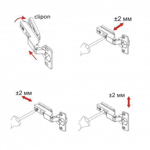 Петля полунакладная с доводчиком 45мм h0 clip-on AKS PLUS 3D узкая (саморезы, заглушки)_5