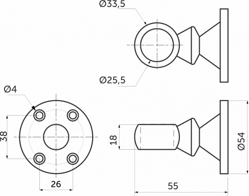 Держатель дистанционный проходной трубы d25 (992), хром AKS_2