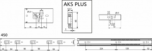 Направляющая шариковая L-450 h=45 AKS PLUS нержавеющая сталь A_2