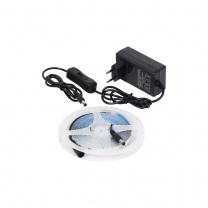 Лента светодиодная - 9,6W/m, 12V, 8мм, 2835, 120 д/м, IP20, нейтральный белый (4000K) - 5м, + блок питания, AKS фотография