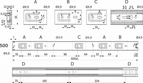 Направляющая шариковая L-500 h=35 GRIDLI A_2