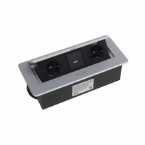 Выдвижной удлинитель Nova USB, 2 розетки, USB A + USB C, алюминий, AKS фотография