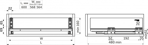 Выдвижная корзина 600 ICON, графит PRIME by AKS_2