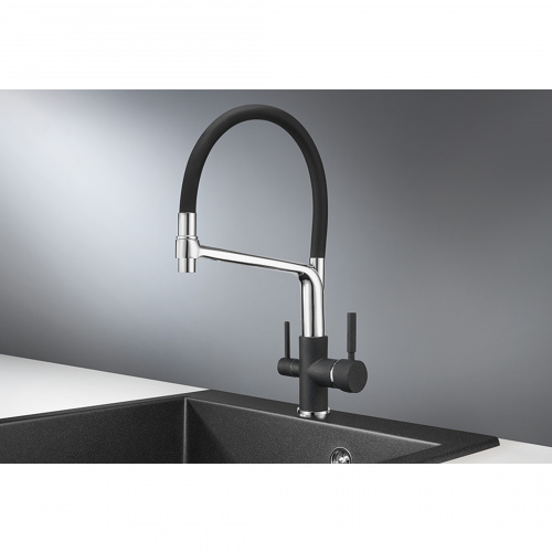 Смеситель для кухни с краном под питьевую воду и шлангом, GR-0083, черный, Granula _3