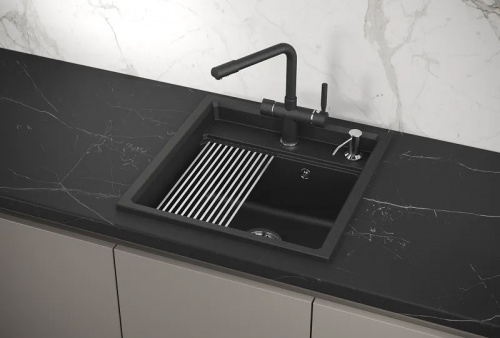 Мойка кварц, прямоугольная, KS-5002, 500*510мм, черный металлик, на столешницу, Granula_4