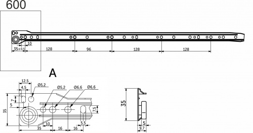 Направляющая роликовая L-600 0,9мм AKS белая_2