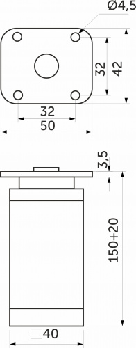 Опора меб. алюм. DAKP-27 h150 с регул. мат.хром AKS_2