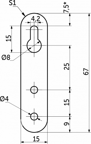 Пластинка зацепная 67*15*1,0 белый цинк (большое отверстие сверху) (уп/200шт) AKS_2