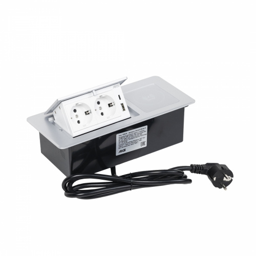 Выдвижной удлинитель Nova 5, 2 розетки, USB A + C, беспроводная зарядка, алюминий, AKS_1