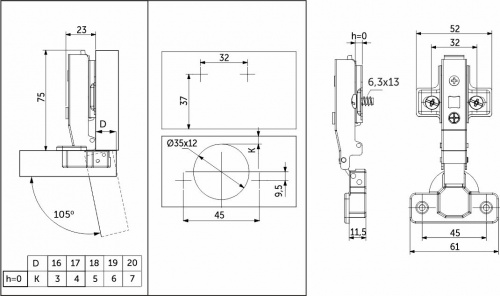 Петля накладная с доводчиком 45мм h0 clip-on PRIME by AKS (еврошурупы, заглушки) (упак. = 2 шт.)_2