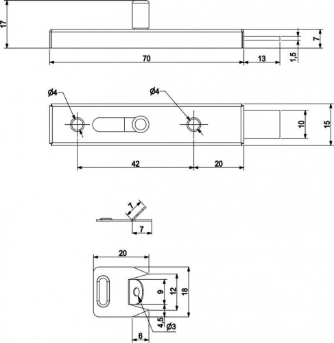 Задвижка мебельная (шпингалет) хром, AKS_2