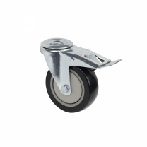 Колесо меб. d100 h130 под винт М12 c рез.ободом с торм., серый/черный AKS фотография