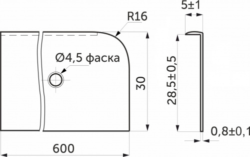 Планка торцевая к столешнице 28 R16 правая алюминий AKS_2